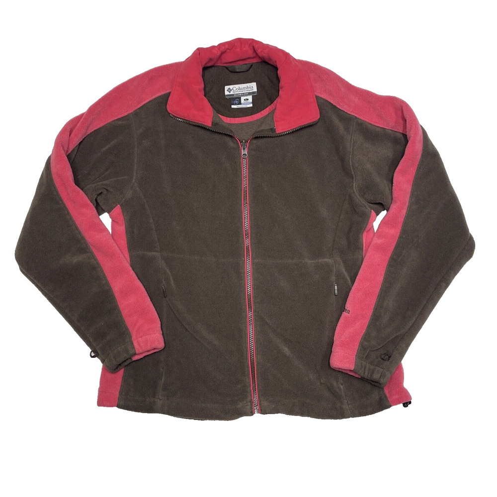 Columbia Jacket Womens Large Pink Brown Fleece Zip Up Sweatshirt Outdoor Casual